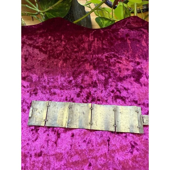 Vintage 900 Silver Peruvian Tribal Panel Bracelet With Engraved God Motifs 7" - Picture 4 of 9